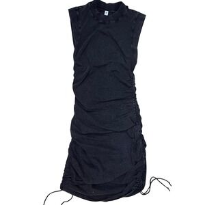 Daily Practice Anthropologie Black Mineral Wash Ruched Mock Neck Mini Dress S